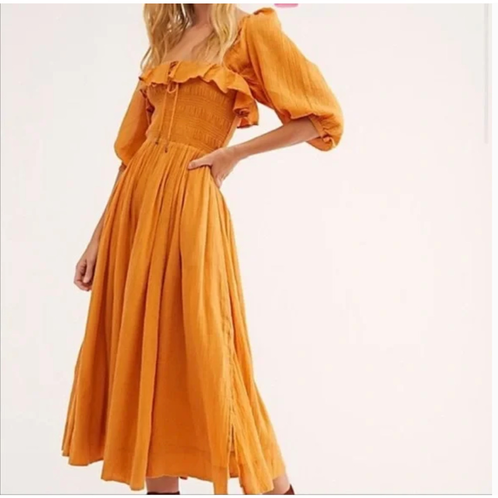 FREE PEOPLE | Oasis Gauze Midi Dress | Orange Nectar | Size Large